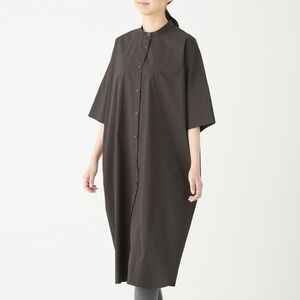 Muji stand collar dress w/ pockets (dark brown)